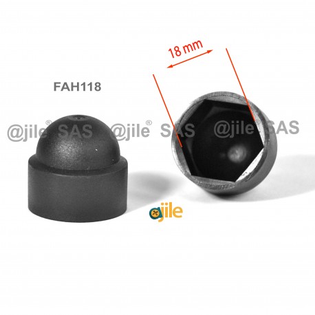 M12 diam. - 18 mm key  nut-bolt domed cap for protection, safety - BLACK - Ajile