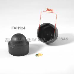 M16 diam. - 24 mm key  nut-bolt domed cap for protection, safety - BLACK