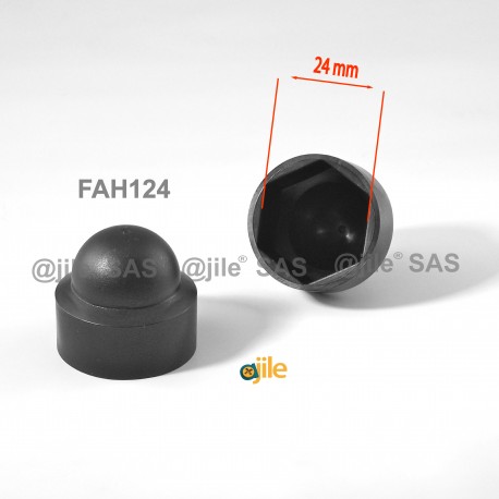 M16 diam. - 24 mm key  nut-bolt domed cap for protection, safety - BLACK - Ajile