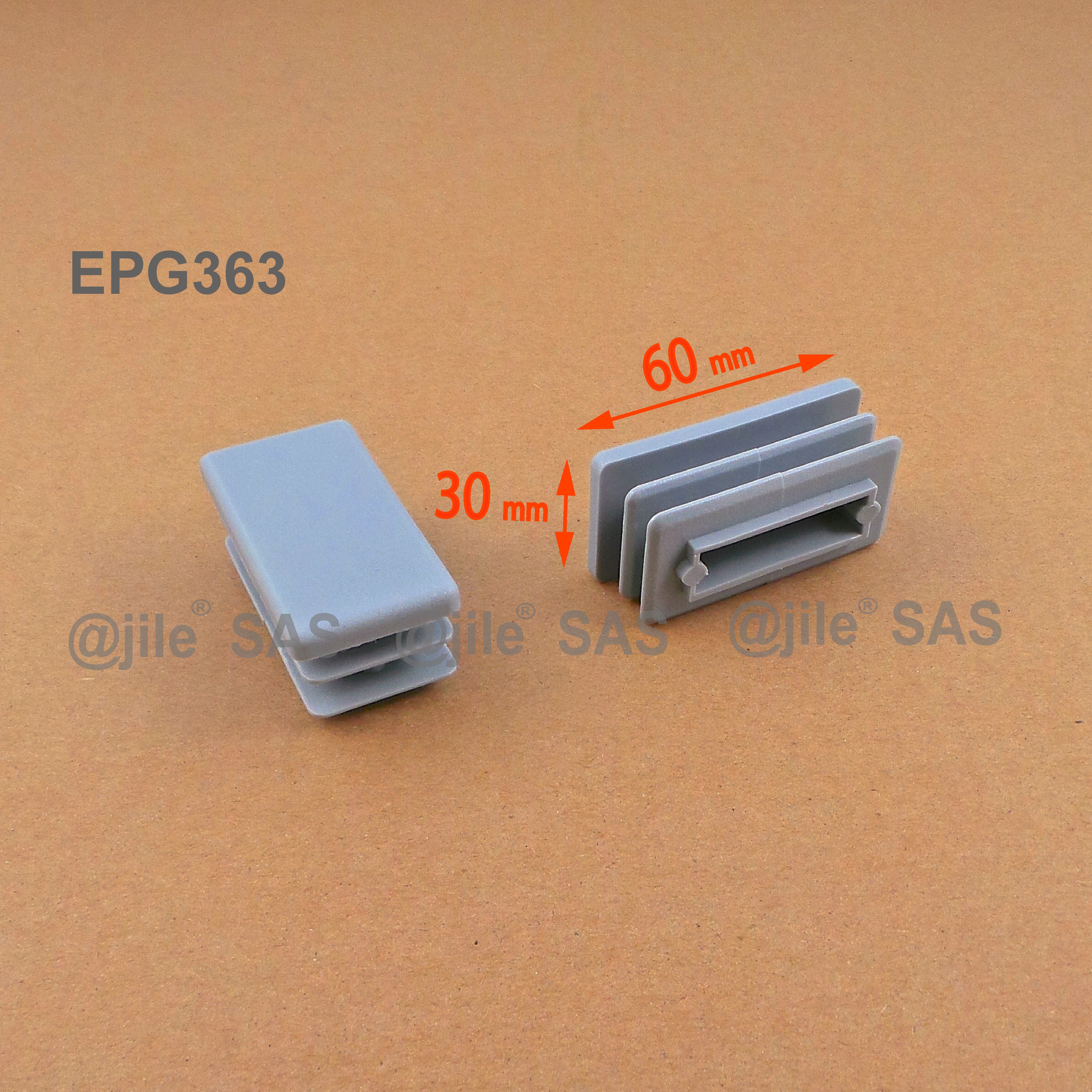 Embout à lamelles rectangulaire pour tubes 60 x 30 mm GRIS 4 pièces EPG363-M ajile 