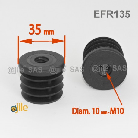 Diam. 35 mm M10 threaded ribbed insert for 35 mm outer diameter tube - BLACK - Ajile