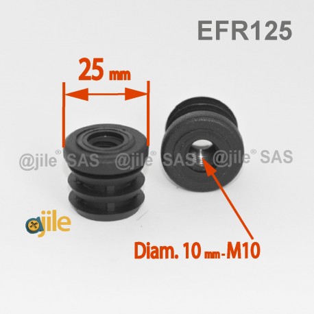 Embout plastique rond pour tube de diamètre 25 mm avec trou fileté diam. 10 mm (M10) - Ajile