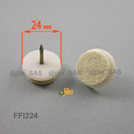 Round 24 mm diam. Heavy duty felt base nail glide - WHITE - Ajile