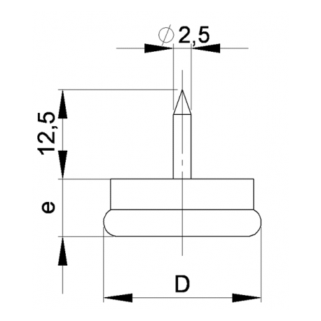 Round 23 mm diam. Steel base plastic nail glide