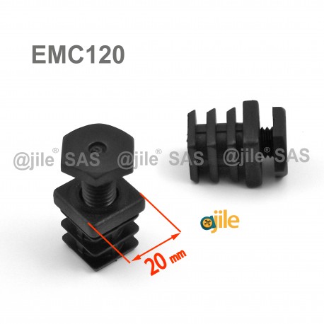 20 x 20 mm One-piece adjustable foot for square tube BLACK - Ajile