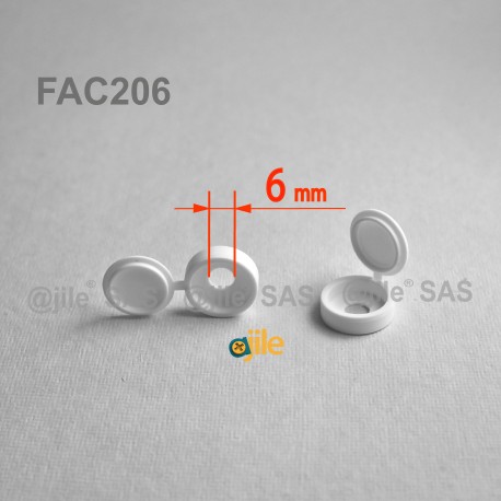 Diam. 6 mm screw hinged snap cover cap - WHITE - Ajile