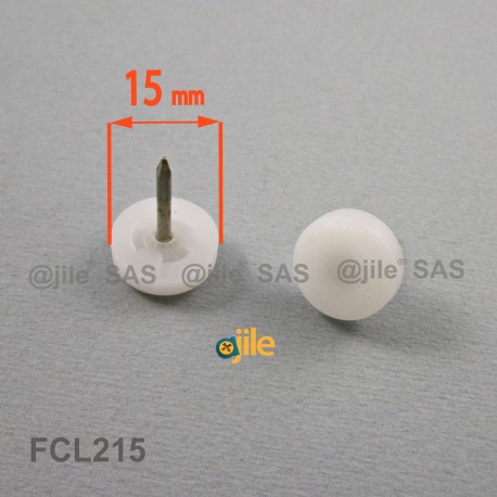 15 mm Plastic nail on furniture glide WHITE - Ajile