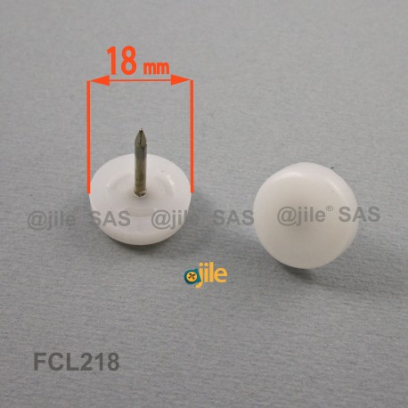 18 mm Plastic nail on furniture glide WHITE - Ajile