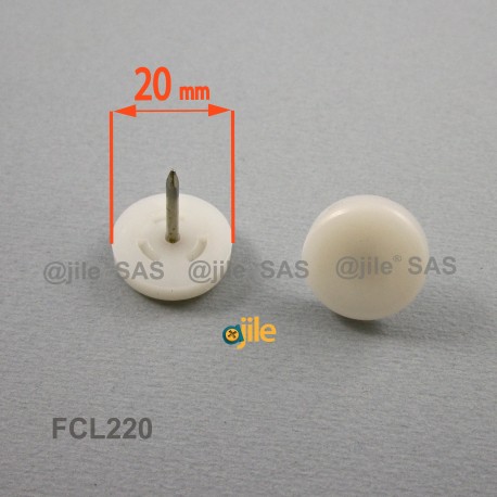20 mm Plastic nail on furniture glide WHITE - Ajile