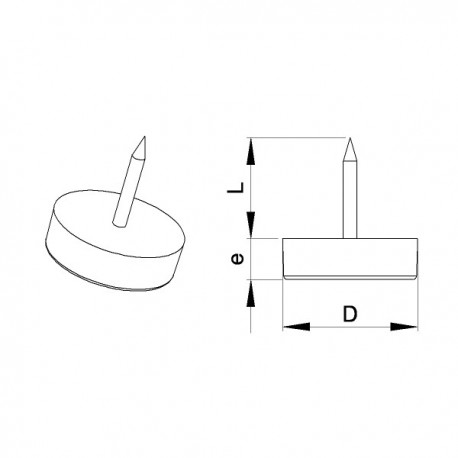 Sottosedia diam. 20 mm rotonda in plastica con chiodo - BIANCO