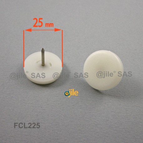 25 mm Plastic nail on furniture glide WHITE - Ajile
