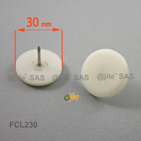 30 mm Plastic nail on furniture glide WHITE - Ajile