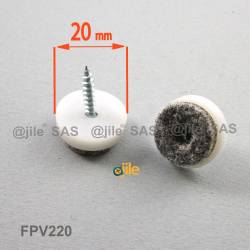 20 mm diameter screw-on plastic felt glide WHITE