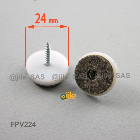 24 mm diameter screw-on WHITE plastic felt glide - Ajile