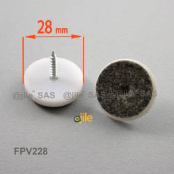 28 mm. Kunststoff Schraubengleiter WEISS mit graue Filzgleitfläche. - Ajile 1
