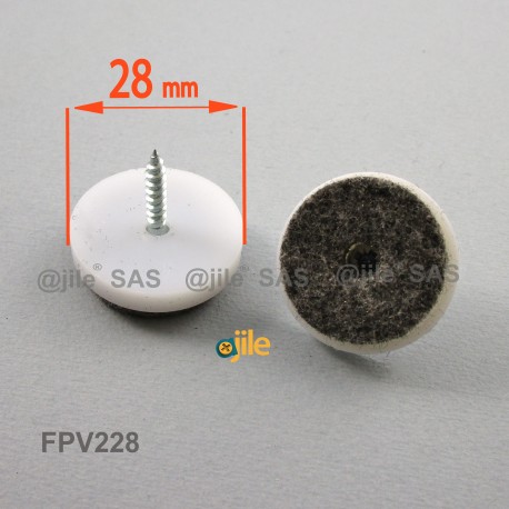 28 mm diameter screw-on WHITE plastic felt glide - Ajile