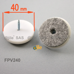 40 mm diameter screw-on WHITE plastic felt glide