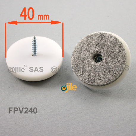 40 mm. Kunststoff Schraubengleiter WEISS mit graue Filzgleitfläche. - Ajile