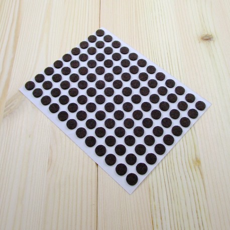 Patin feutre diamètre 10 mm de protection BRUN - plaque de 108 patins anti-rayure adhésifs