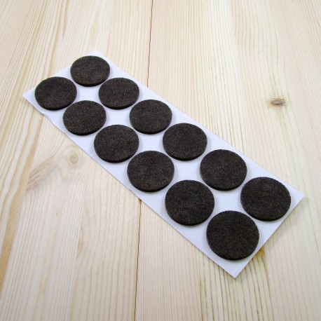 34 mm diameter round felt pads BROWN - sheet of 12 stick-on pads for hardwood floors.