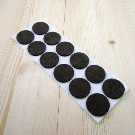 40 mm diameter round felt pads BROWN - sheet of 12 stick-on felt pads.