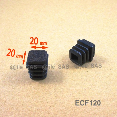 20x20 mm Felt-base square insert - BLACK - noise reduction furniture end cap. - Ajile