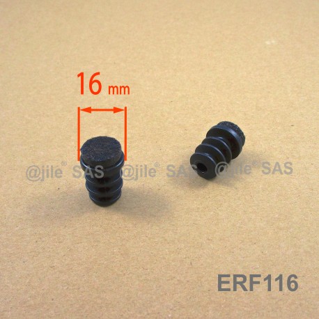 16 mm diam. Felt-base insert - BLACK - round ribbed insert for floor protection. - Ajile