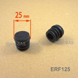 25 mm diam. Felt-base insert - BLACK - round ribbed glide for chairs. 