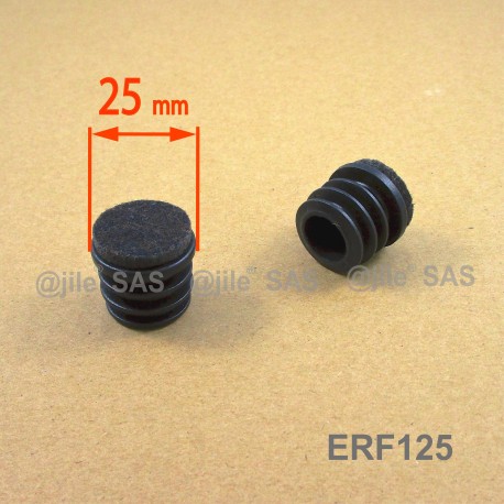 25 mm diam. Felt-base insert - BLACK - round ribbed glide for chairs. - Ajile