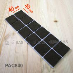 40x40 mm square felt pads BROWN - sheet of 12 self-adhesive felt pads.