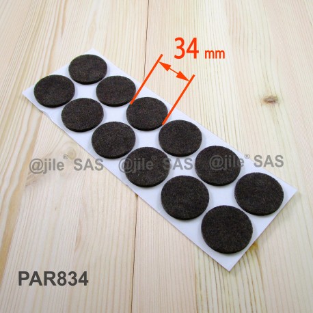 34 mm diameter round felt pads BROWN - sheet of 12 stick-on pads for hardwood floors. - Ajile
