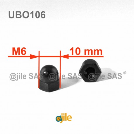 M6 DIN1587 : Plastic hex. M6 dome nut for 10 mm wrench - Black - Ajile