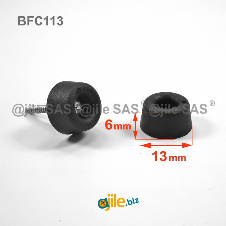 Recessed bumper/foot 13 x 6 mm in BLACK PVC - Ajile
