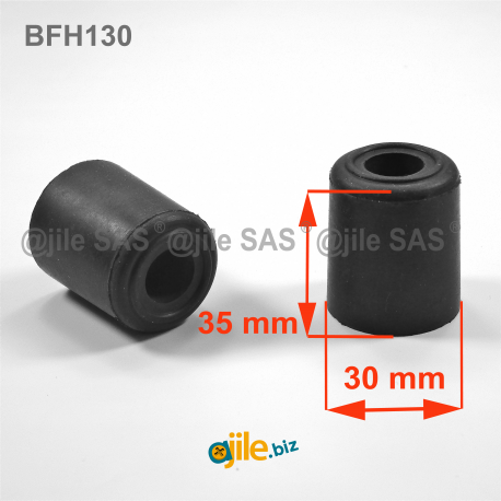 Tall 30 mm diam. cylindrical screw-on rubber foot BLACK - Ajile