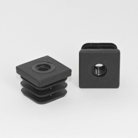 Square 30 x 30 M10 threaded ribbed insert for 30 x 30 mm outer dimension square tube - BLACK