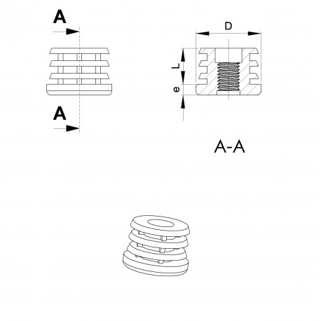M10 Fussstopfen 35 mm Diam. für Rundrohr 35 mm Aussendiam. mit Gewindeloch - SCHWARZ