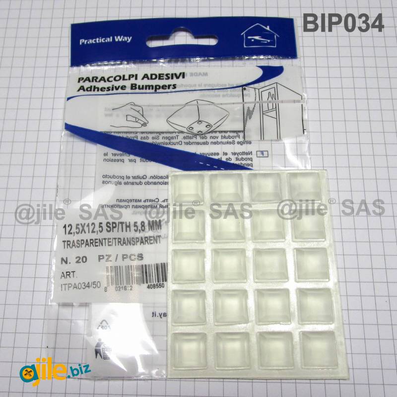 Transparent Square Adhesive Bumper/Foot 12.5 x 12.5 mm with a 5.8 mm Thickness x 20 pieces - Ajile