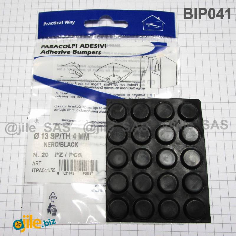 Black Adhesive Round Bumper/Foot 13 mm Diameter 4 mm Thickness x 20 pieces - Ajile