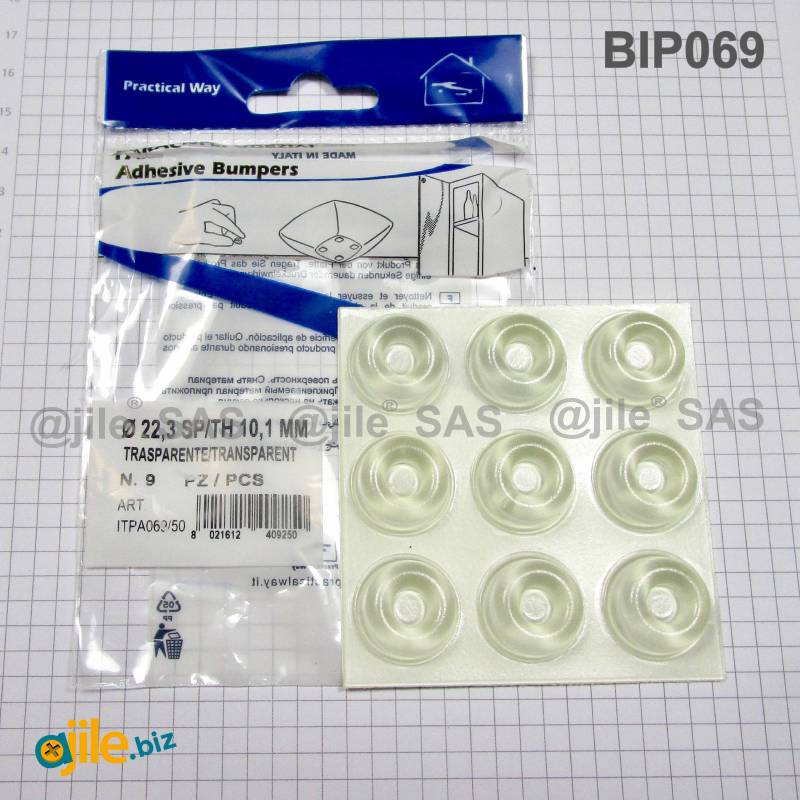 Transparent Recessed Adhesive Bumper/Foot 22 mm Diameter 10 mm Height x 9 pieces - Ajile