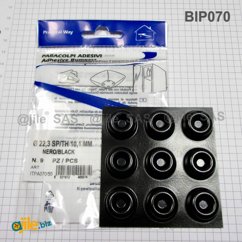 Black Recessed Adhesive Bumper/Foot 22 mm Diamter 10 mm Height x 9 pieces - Ajile