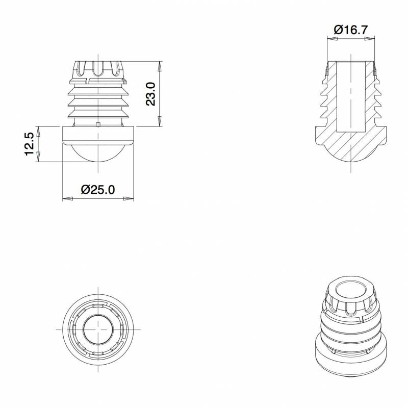 Heavy Duty Round Anti-Skid Rubber Ferrule 22 mm Diameter for Classroom Use and Hotel and Catering Industry - Anti-skid - r