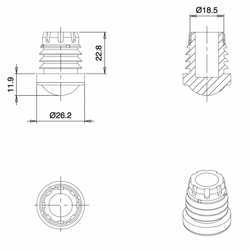 Heavy Duty Round Anti-Skid Rubber Ferrule 25 mm Diameter for Classroom Use and Hotel and Catering Industry - Anti-skid - r