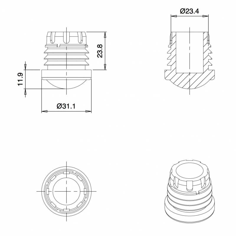Heavy Duty Round Anti-Skid Rubber Ferrule 30 mm Diameter for Classroom Use and Hotel and Catering Industry - Anti-skid - r
