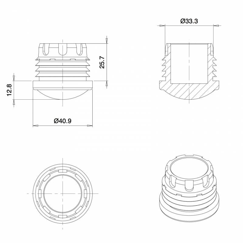 Heavy Duty Round Anti-Skid Rubber Ferrule 40 mm Diameter for Classroom Use and Hotel and Catering Industry - Anti-skid - r