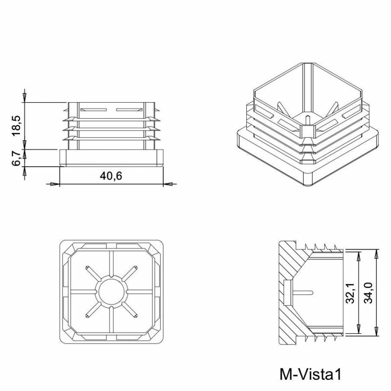 Kunststoff Lamellen-Stopfen für Vierkantrohre mit 40 x 40 mm Aussenmass - SCHWARZ - Quadratstopfen Schwarz - quadratstopfen -