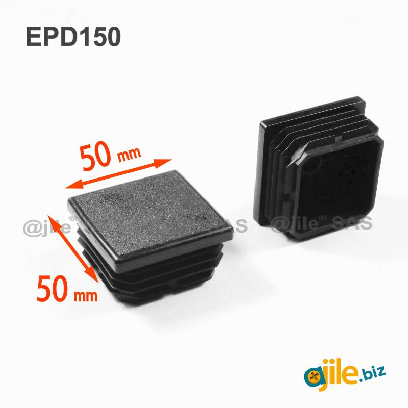 Square Plastic Standard Ribbed Insert for Tubes 50 x 50 mm BLACK - Ajile