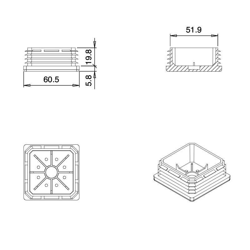 Inserto Quadrato di Plastica a Lamelle NERO per tubi di dimensoni 60 x 60 mm - Inserto Quadrato di Plastica NERO - inserto qu