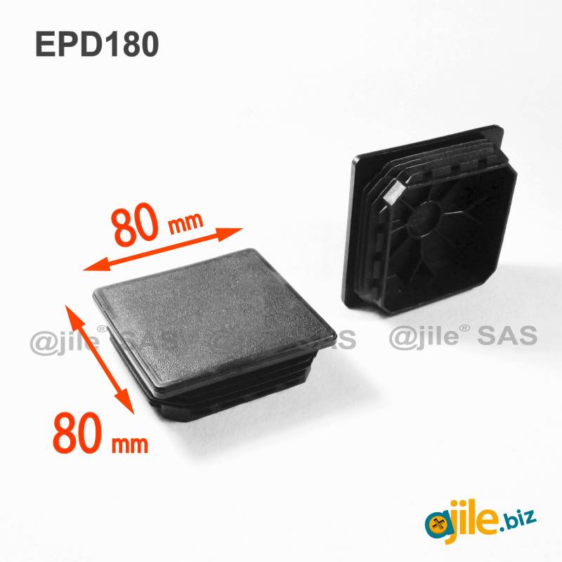 Square Plastic Standard Ribbed Insert for Tubes 80 x 80 mm BLACK - Ajile