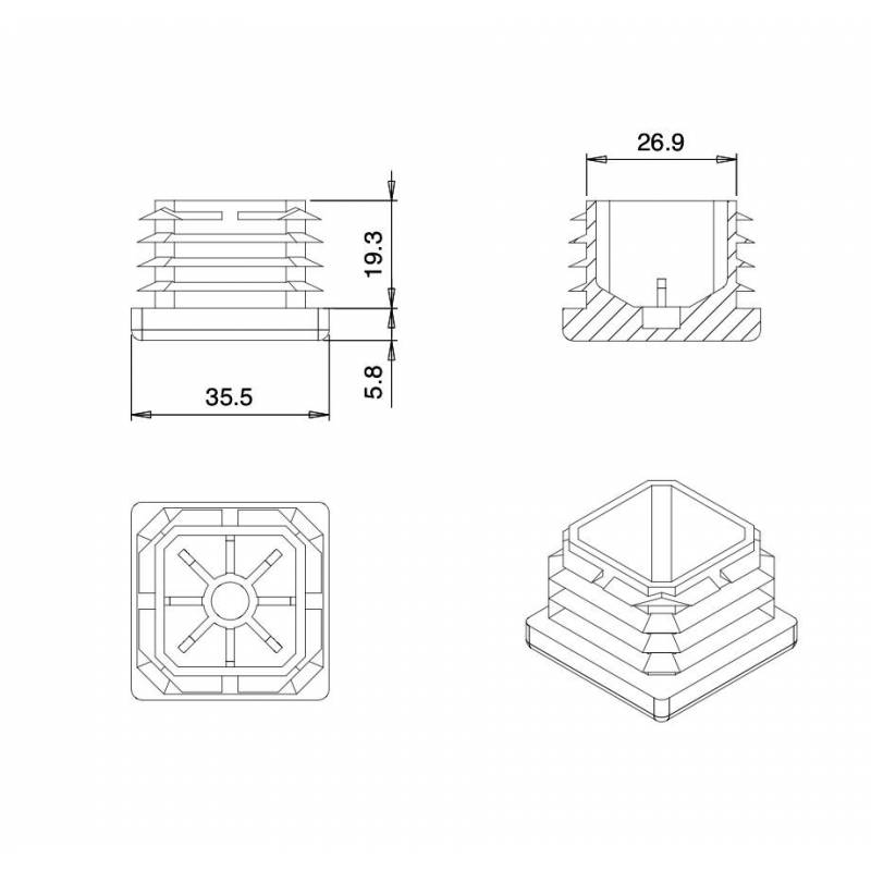 Inserto Quadrato di Plastica a Lamelle BIANCO per tubi di dimensoni 35 x 35 mm - Inserto Quadrato di Plastica BIANCO - insert