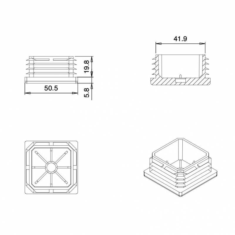 Inserto Quadrato di Plastica a Lamelle BIANCO per tubi di dimensoni 50 x 50 mm - Inserto Quadrato di Plastica BIANCO - insert